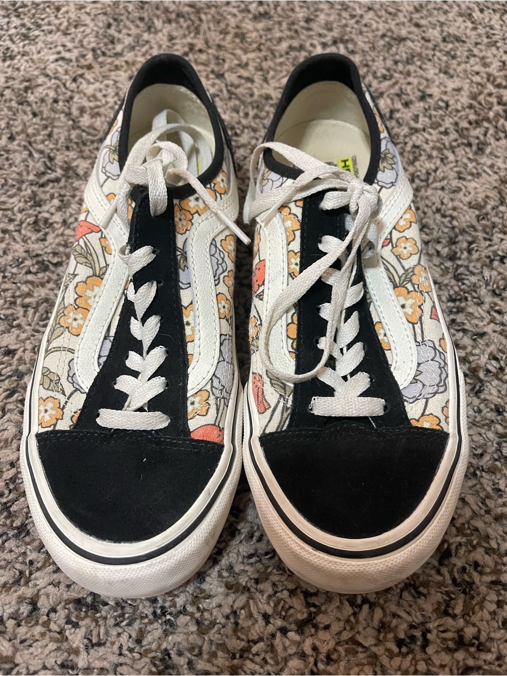 Vans Floral Old Skool Sneakers in Black and Cream with Orange Accents